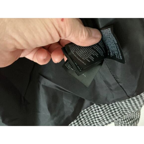 Women's L H&M Black White Wool Blend Houndstooth Tweed Jacket Zip-Up Bomber Coat - Picture 6 of 8